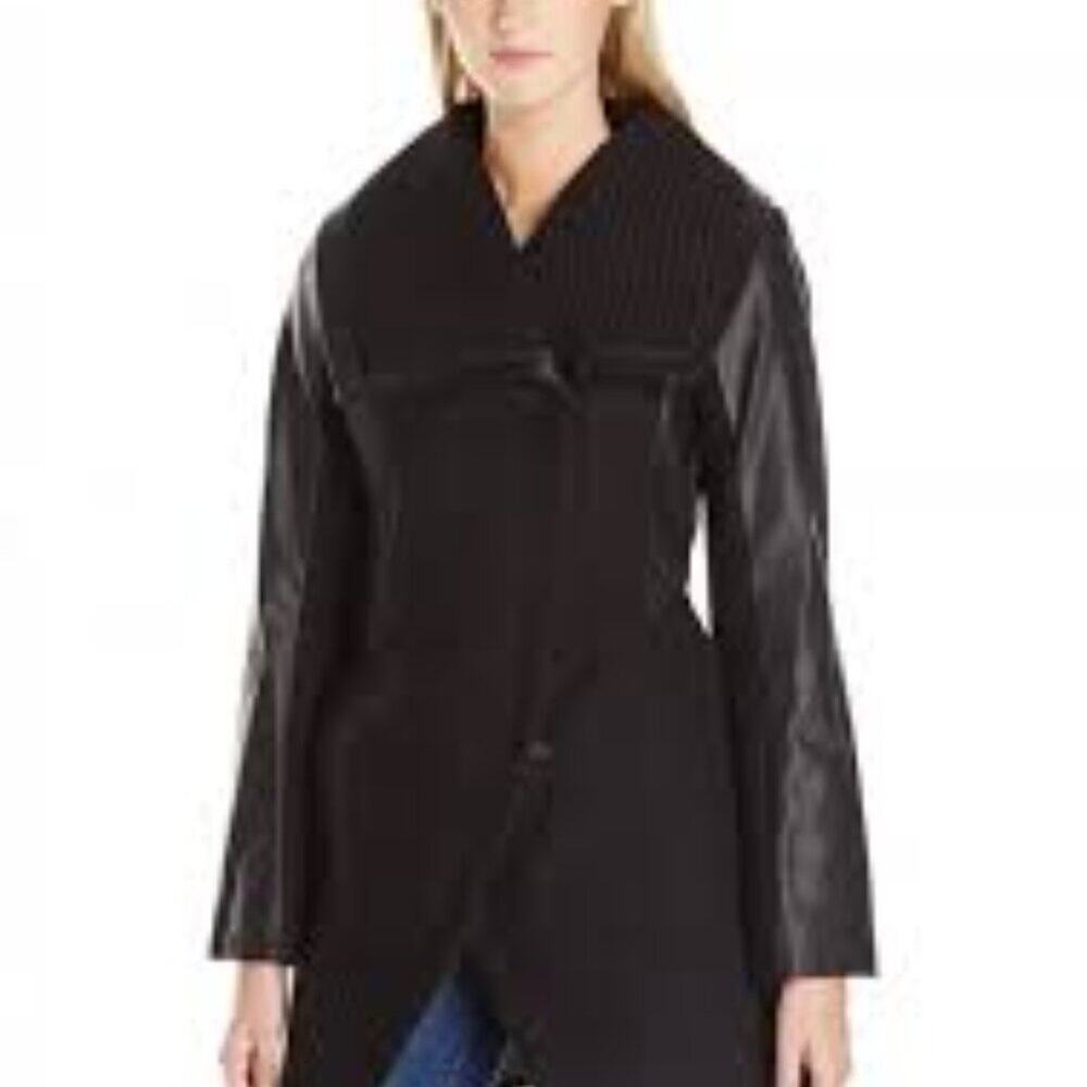 DIANE VON FURSTENBERG BLACK LONG DRAPE COAT SIZE SMALL